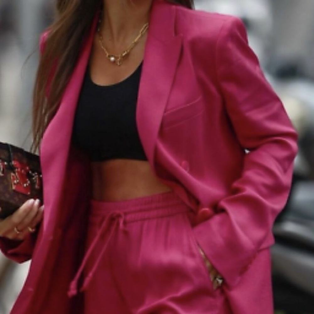 Zara Ss22 Fuchsia Flowy Buttoned Blazer - Picture 2 of 5